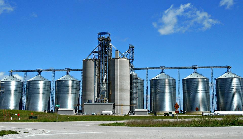 grain handling system with bucket elevator and storage silos