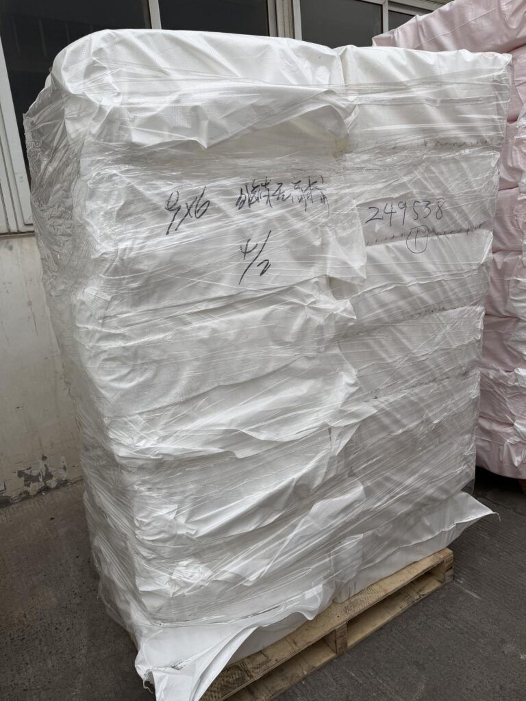 Eight-pallet shipment of elevator buckets, bucket bolts and belt clamps ready for delivery
