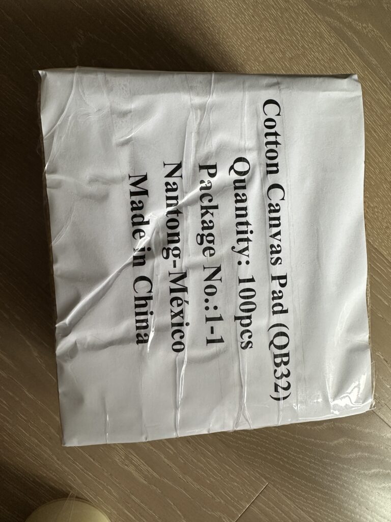 Cotton Canvas Pad QB32 package label prepared for express delivery to Mexico customer