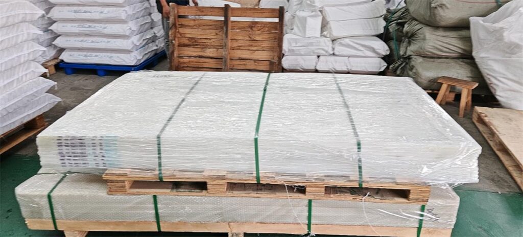 Nylon 6 and Nylon 66 sheets secured on wooden pallets for export packing